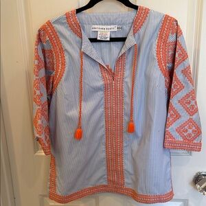 Gretchen Scott Designs Blue & Orange Embroidered Tunic
